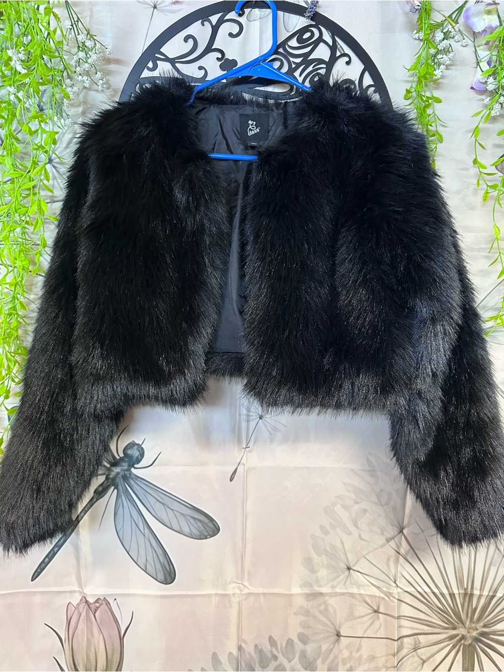 art class Girls Black Cropped Faux Fur Jacket -